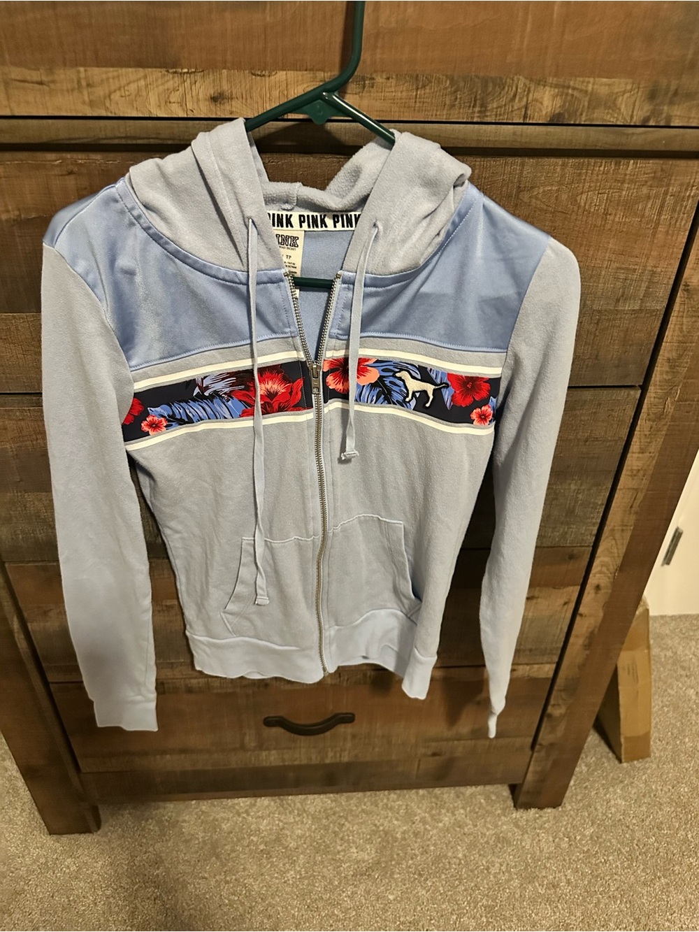 PINK Victoria's Secret  Zip Hoodie with Red Floral Trim